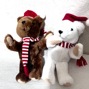 Lot of 2 VTG Russ Berrie Bears Mini 5" Christmas Holiday Plush w/ Scarf & Hat
